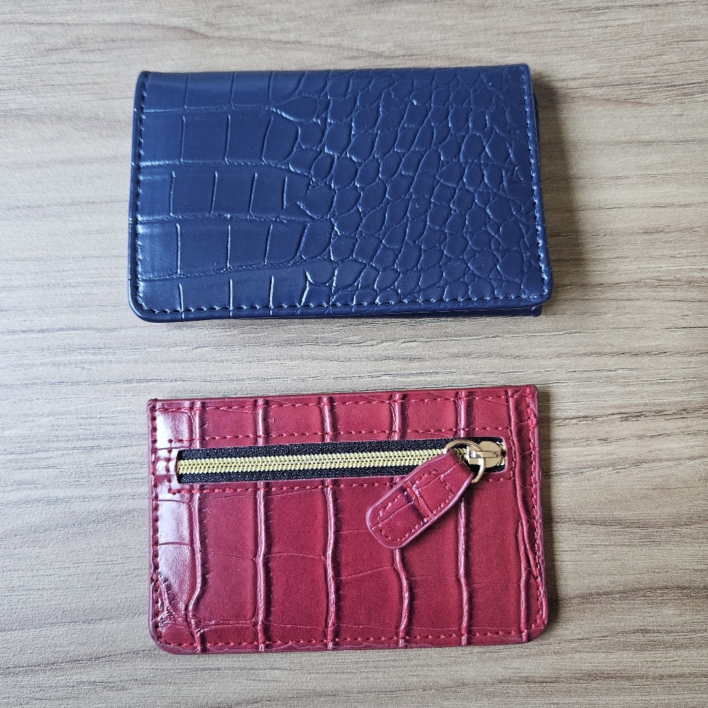 B-Low the Belt Navy & Red Croc-Embossed Card Wallet Set
